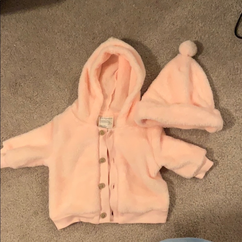 Cute little fuzzy jacket with fuzzy toboggan